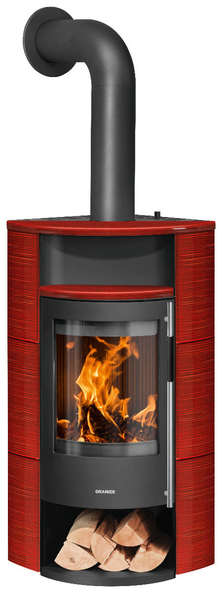 Oranier Kaminofen Polar Neo Eck | Stahl Schwarz, Keramik Paprikarot | klimaworld.com