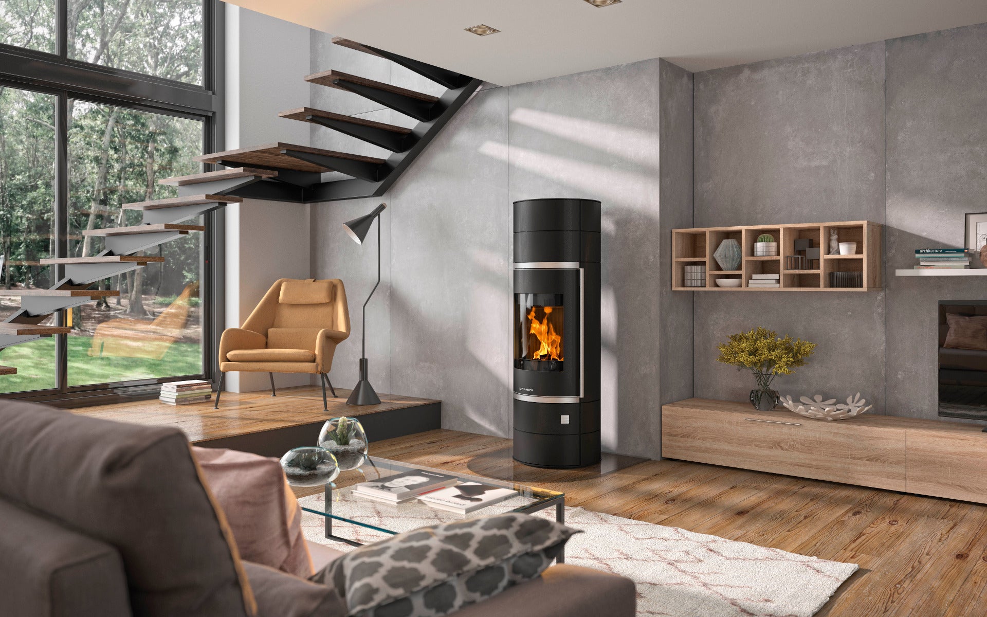 Oranier Kaminofen Ostro (W+) mit Segmenten Ambiente | klimaworld.com