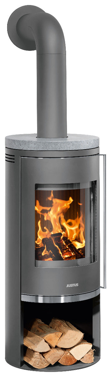 Justus Kaminofen Faro 2.0 Stahl Gussgrau, Top Speckstein | klimaworld.com
