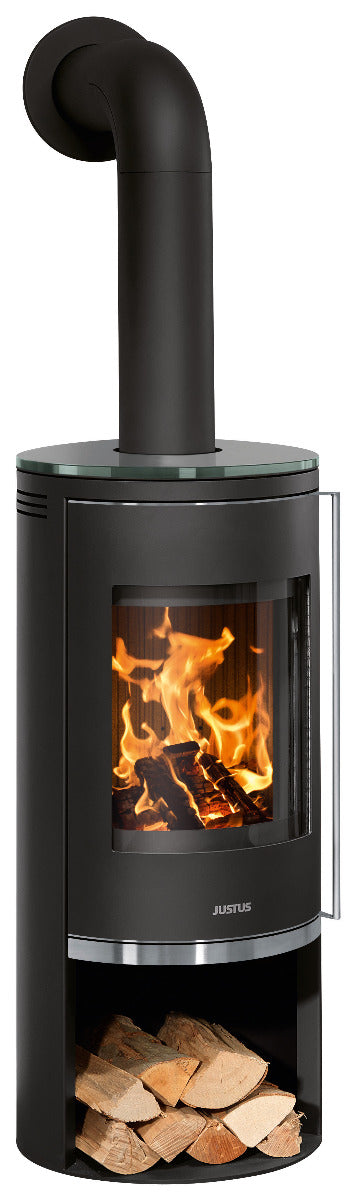Justus Kaminofen Faro 2.0 Stahl Schwarz, Abdeckplatte aus Glas | klimaworld.com
