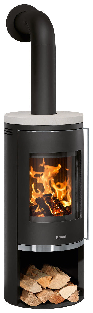 Justus Kaminofen Faro 2.0 Stahl Schwarz, Kalkstein Cream | klimaworld.com