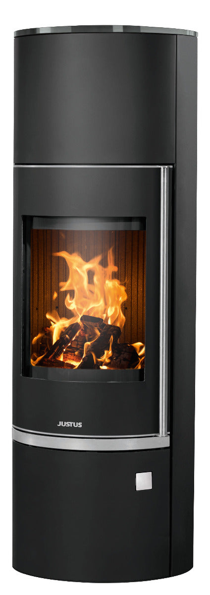 Justus Kaminofen Faro W+ 2.0 Stahl Schwarz, Abdeckplatte Glas | klimaworld.com