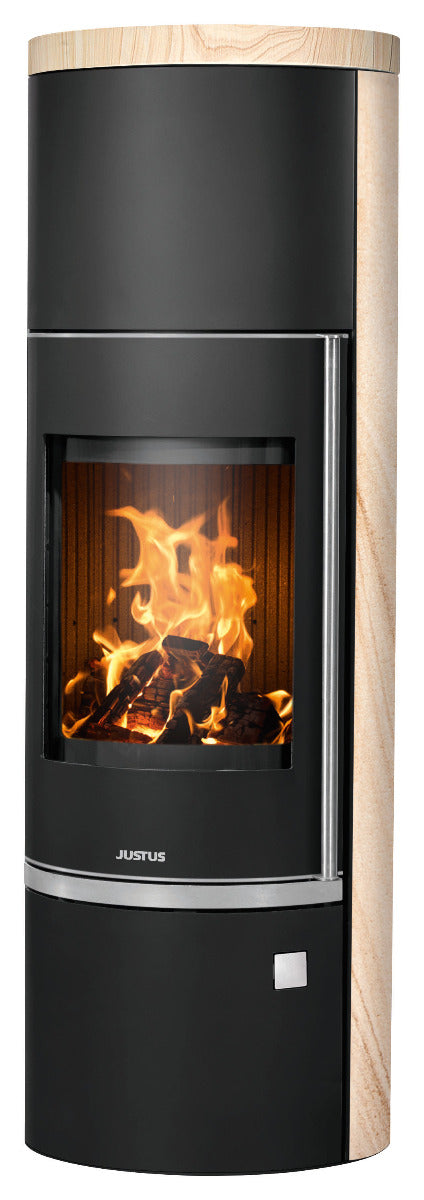 Justus Kaminofen Faro W+ 2.0 Stahl Schwarz, Sandstein | klimaworld.com