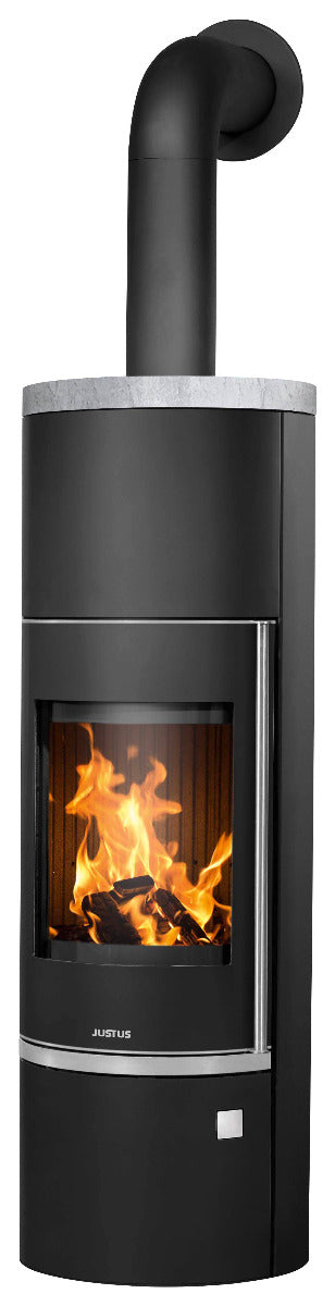Justus Kaminofen Faro Aqua 2.0 Stahl Schwarz, Abdeckplatte Speckstein | klimaworld.com