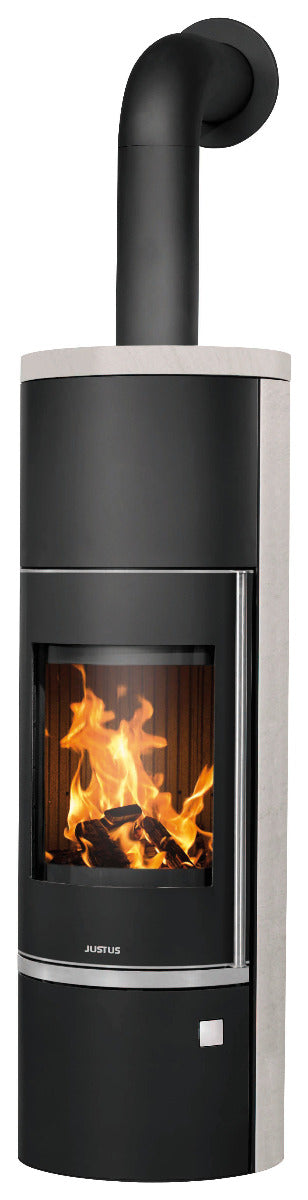 Justus Kaminofen Faro Aqua 2.0 Stahl Schwarz, Kalkstein Bianco | klimaworld.com