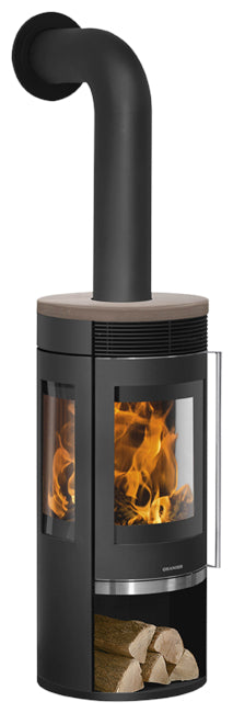Oranier Kaminofen Rota Tre 2.0 Stahl Schwarz, Abdeckplatte Keramik Grappa | klimaworld.com