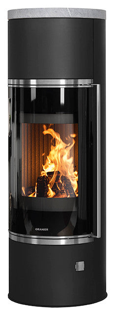 Oranier Kaminofen Arena W+ 2.0 | Stahl Schwarz, Abdeckplatte aus Speckstein | klimaworld.com