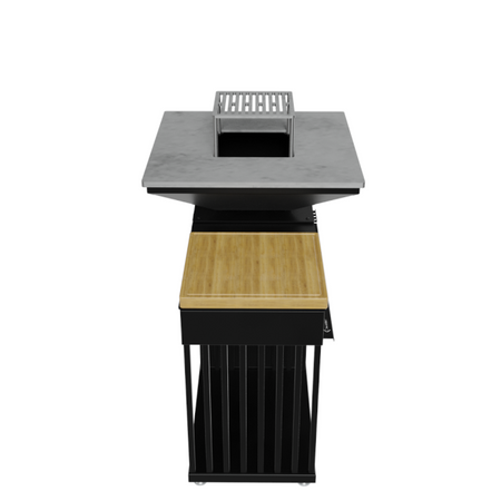 Kratki Grill / Feuerstelle Quadrum | mit Holzplatte | QUADRUM/BBQ/H/B