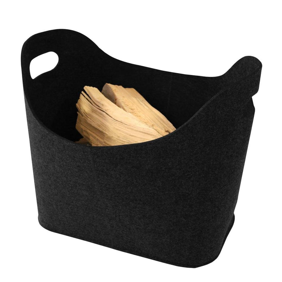 Kamino Trend Filzkorb für Kaminholz, Kaminholzkorb, ovale Form, mit zwei Griffen, schwarz