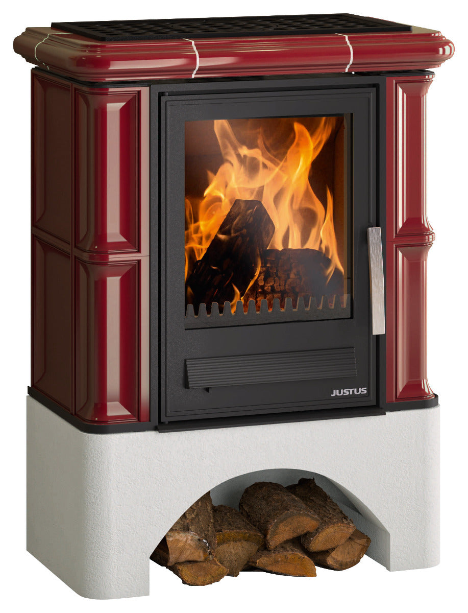 Justus Kaminofen Bavaria bordeauxrot mit Sockel | klimaworld.com