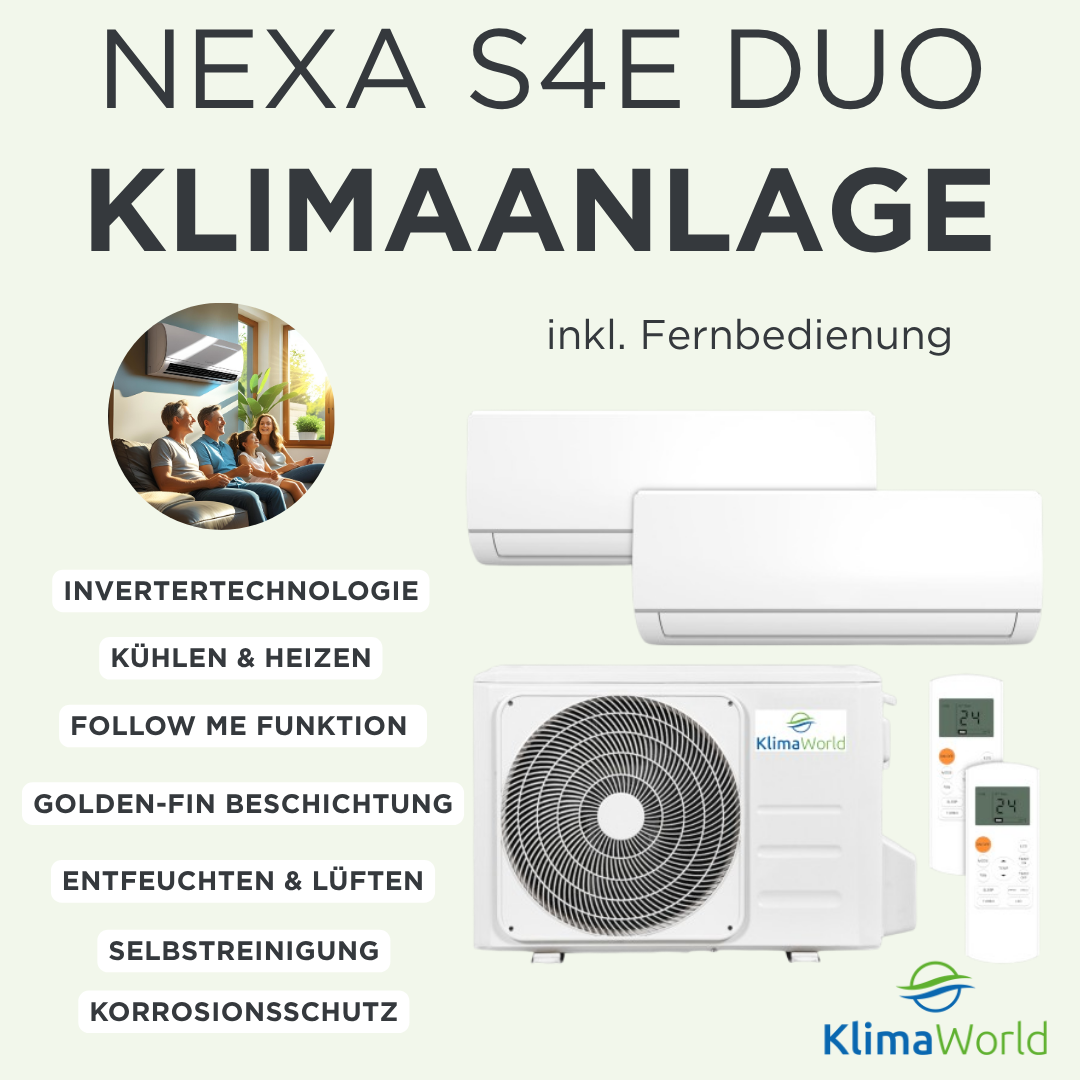 Multisplit Klimaanlage NEXA S4E DUO - Werbebanner mit Funktionen | klimaworld.com