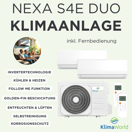 Multisplit Klimaanlage NEXA S4E DUO - Werbebanner mit Funktionen | klimaworld.com