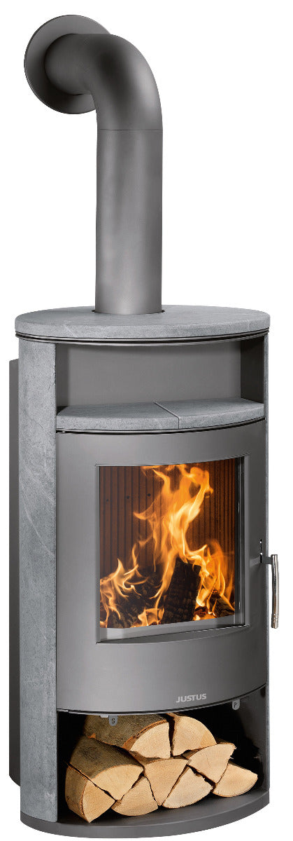 Justus Kaminofen Island Aqua Stahl Gussgrau, Speckstein | klimaworld.com