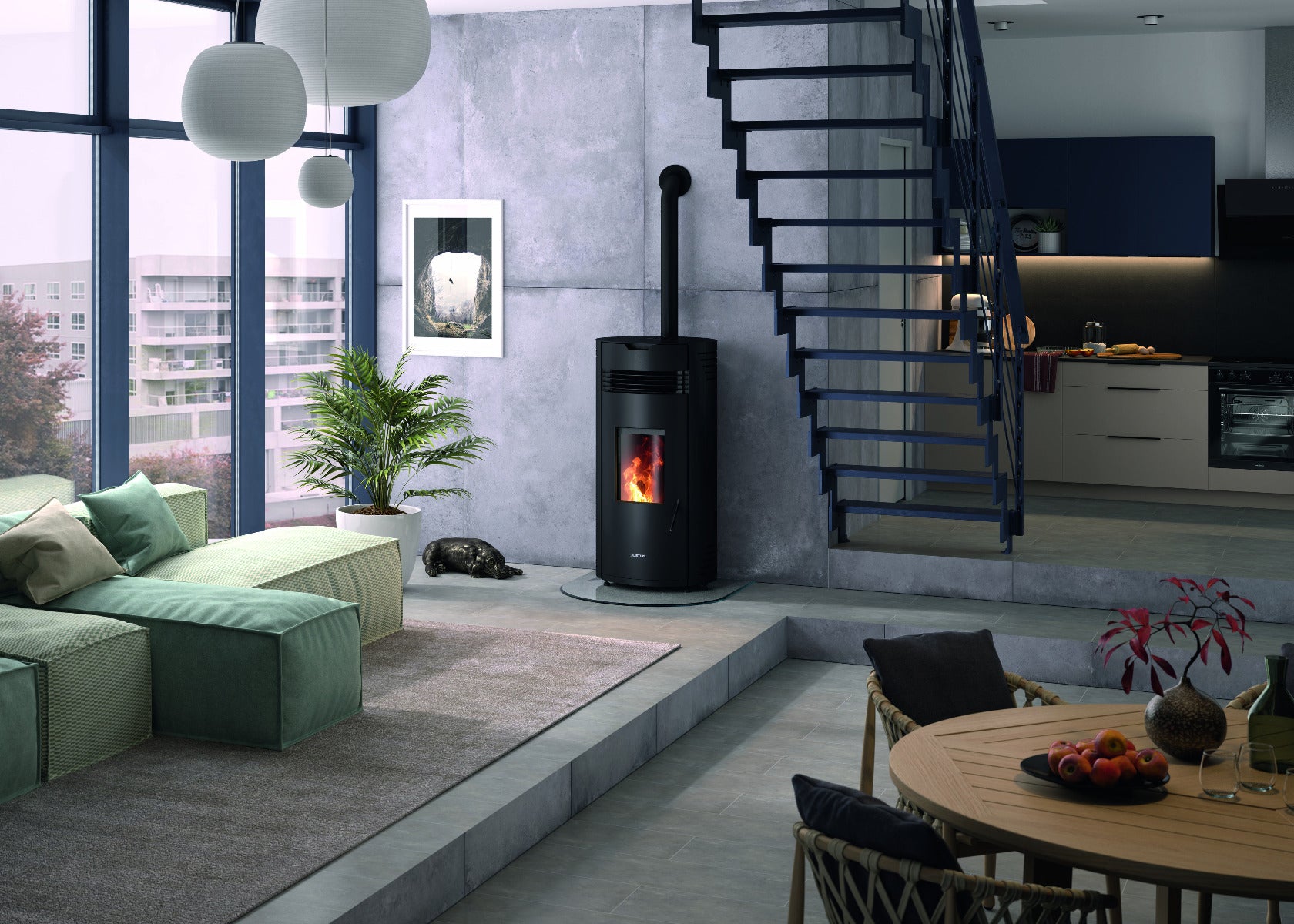 Justus Pelletofen Norta Stahl Schwarz Ambiente | klimaworld.com