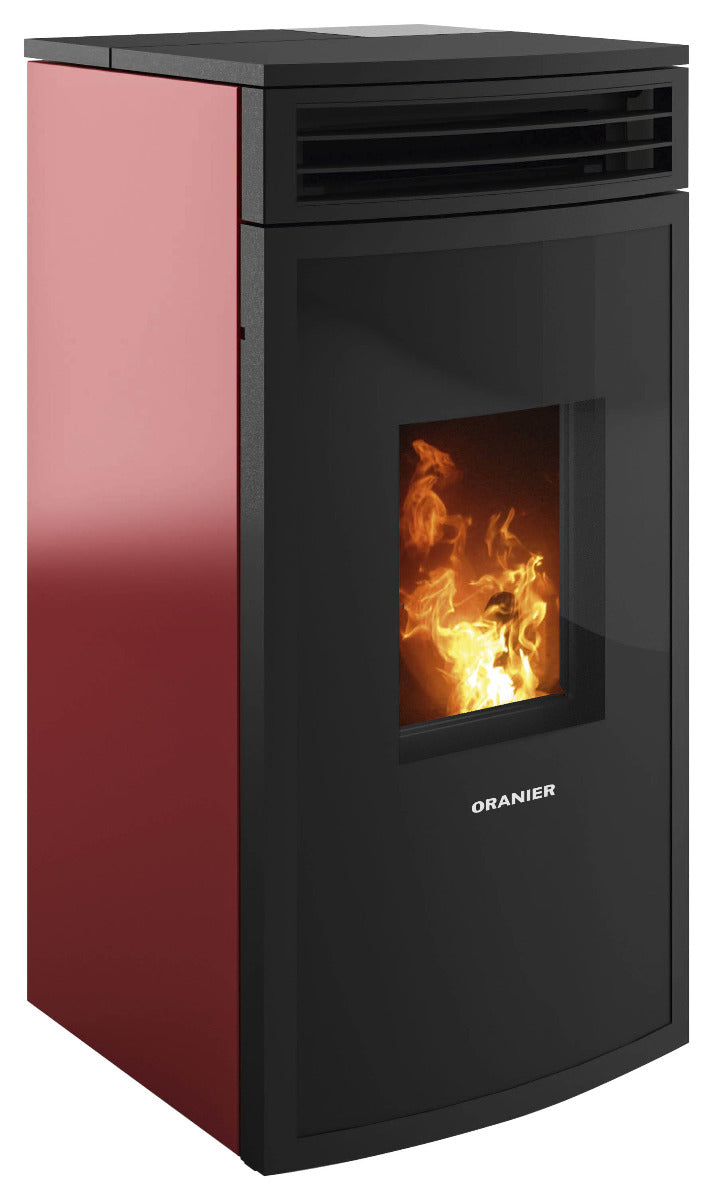 Oranier Pelletofen Neta Bordeauxrot, Anschluss hinten | klimaworld.com