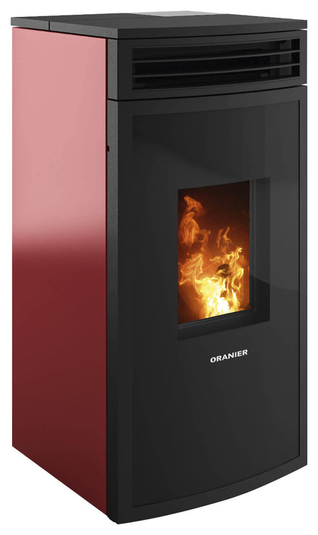 Oranier Pelletofen Neta Bordeauxrot, Anschluss hinten | klimaworld.com