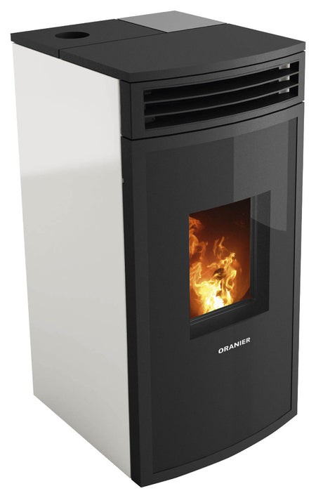 Oranier Pelletofen Neta Seidenweiß, Anschluss oben | klimaworld.com