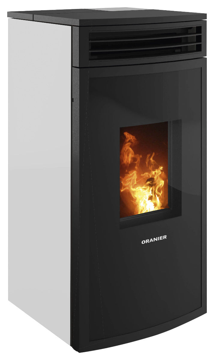 Oranier Pelletofen Neta Seidenweiß, Anschluss hinten | klimaworld.com
