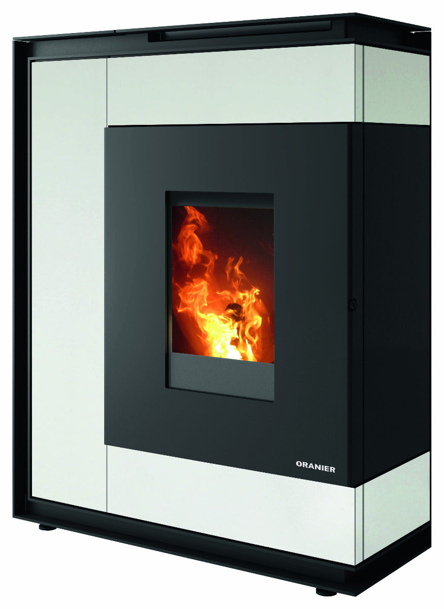 Oranier Pelletofen Boreas Aqua sintered stone Seidenweiß | klimaworld.com