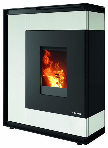 Oranier Pelletofen Boreas Aqua sintered stone Seidenweiß | klimaworld.com