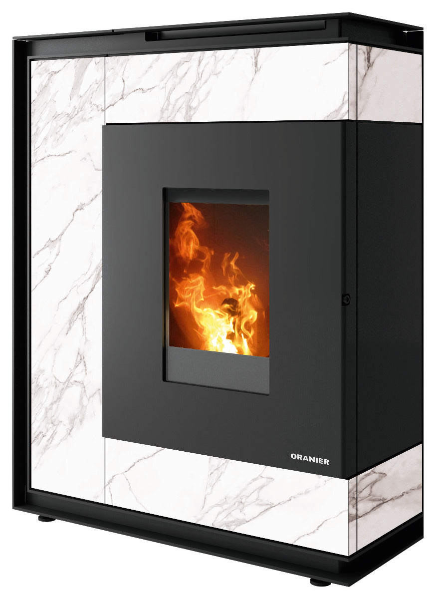Oranier Pelletofen Boreas Aqua sintered stone Marmorweiß | klimaworld.com