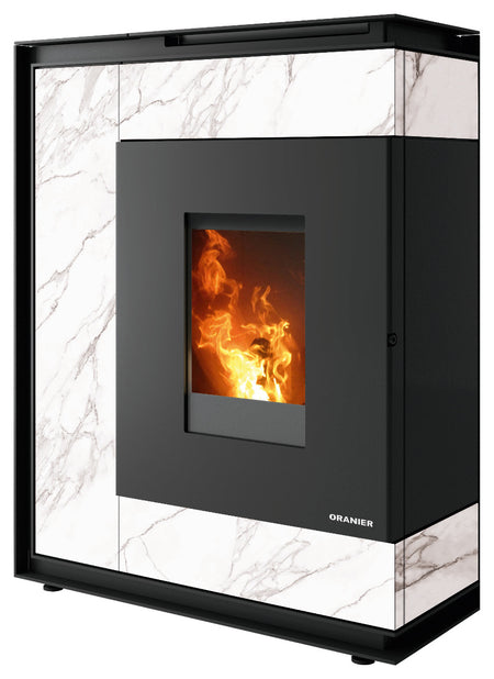 Oranier Pelletofen Boreas Aqua sintered stone Marmorweiß | klimaworld.com