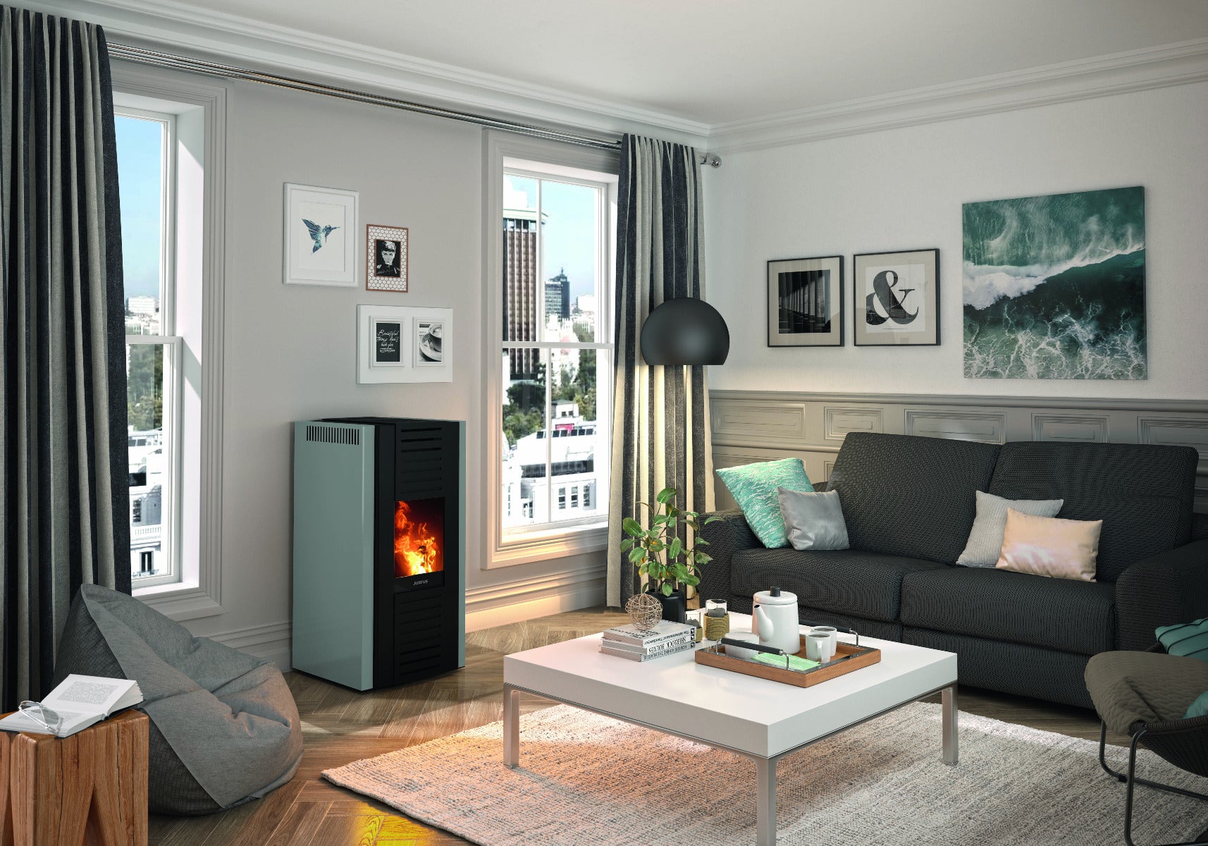 Justus Pelletofen Sirkos 2.0 Taupe Ambiente | klimaworld.com