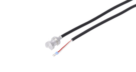 Schwarzes Kabel von Sorel mit zwei offenen Drahtenden und einem hellgrauen Fuehlerkopf, lose dargestellt, nicht aufgewickelt | klimaworld.com
