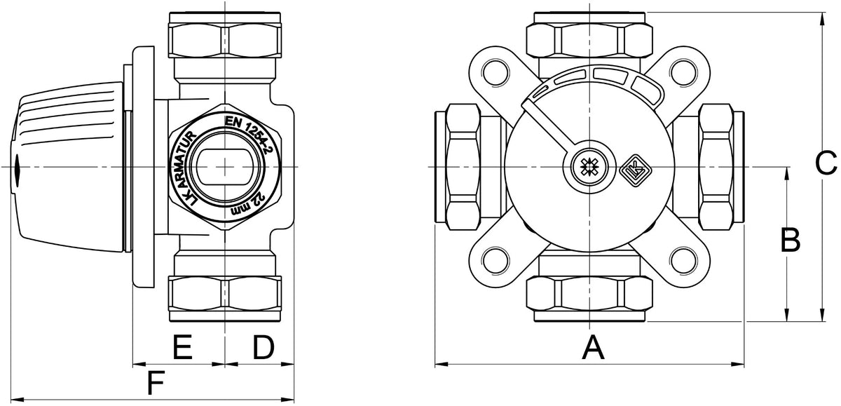 LK Armatur | LK 830 ThermoMix® B Klemmverschraubung Maßzeichnung