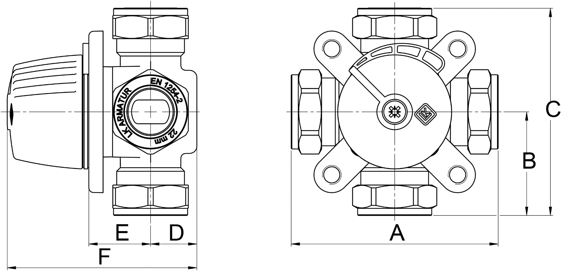 LK Armatur | LK 830 ThermoMix® B Klemmverschraubung Maßzeichnung