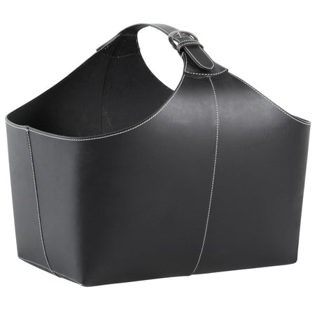 TermaTech | Holzkorb Leder mit Schnalle | 230×380×240 mm | Schwarz