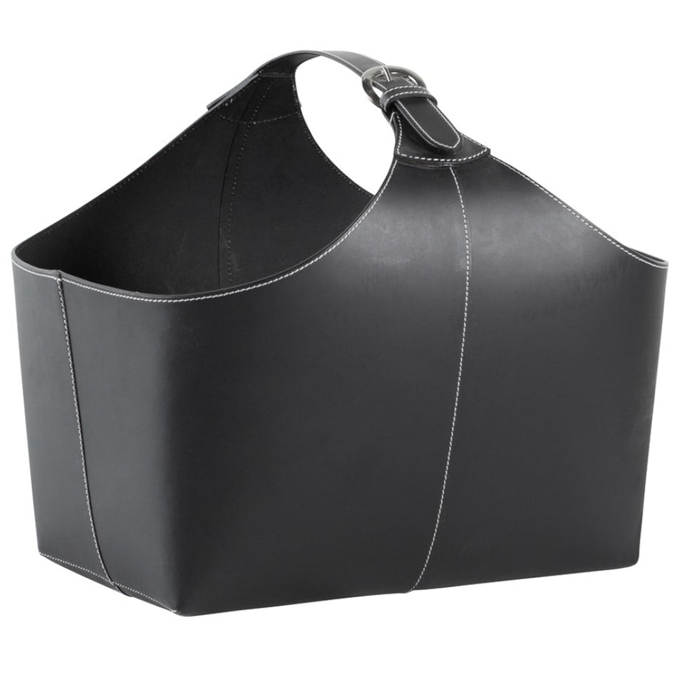 TermaTech | Holzkorb Leder mit Schnalle | 230×380×240 mm | Schwarz