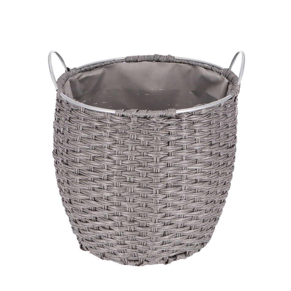 Kaminholzkorb „Rattan“ 35 Liter, Ø 37 cm, hellgrau, Schmutzfang