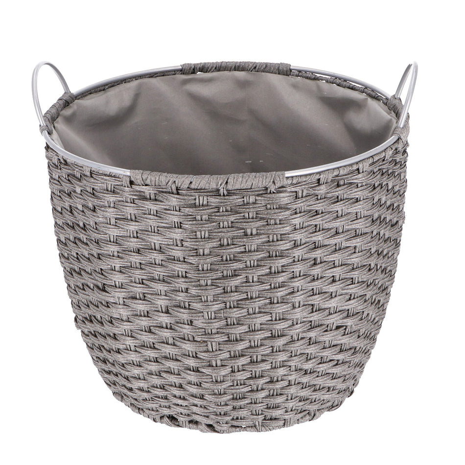 Kaminholzkorb „Rattan“ 60 Liter, Ø 45 cm, hellgrau, Schmutzfang