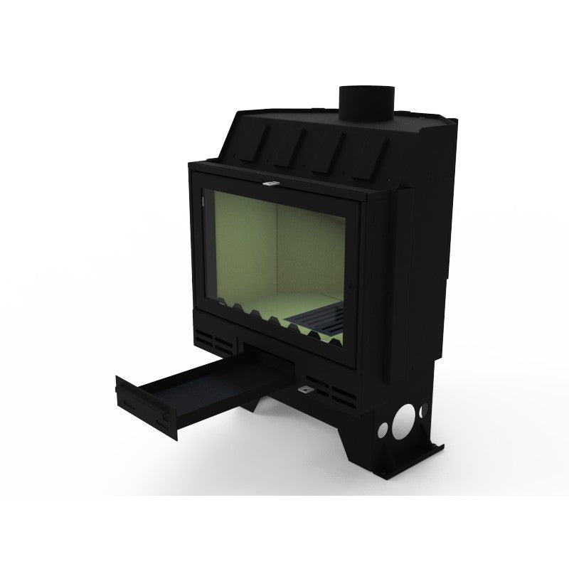 KRETZ | Kamineinsatz A 103 | gerade Scheibe | Stahl | 10 kW - Ansicht Ascheschublade offen