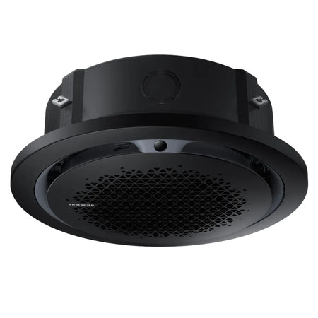Samsung Klimaanlage 360°-Airflow-Deckenkassette WindFree: rundes Innengeraet in Schwarz mit feinem Gittereinsatz | Klimaworld.com