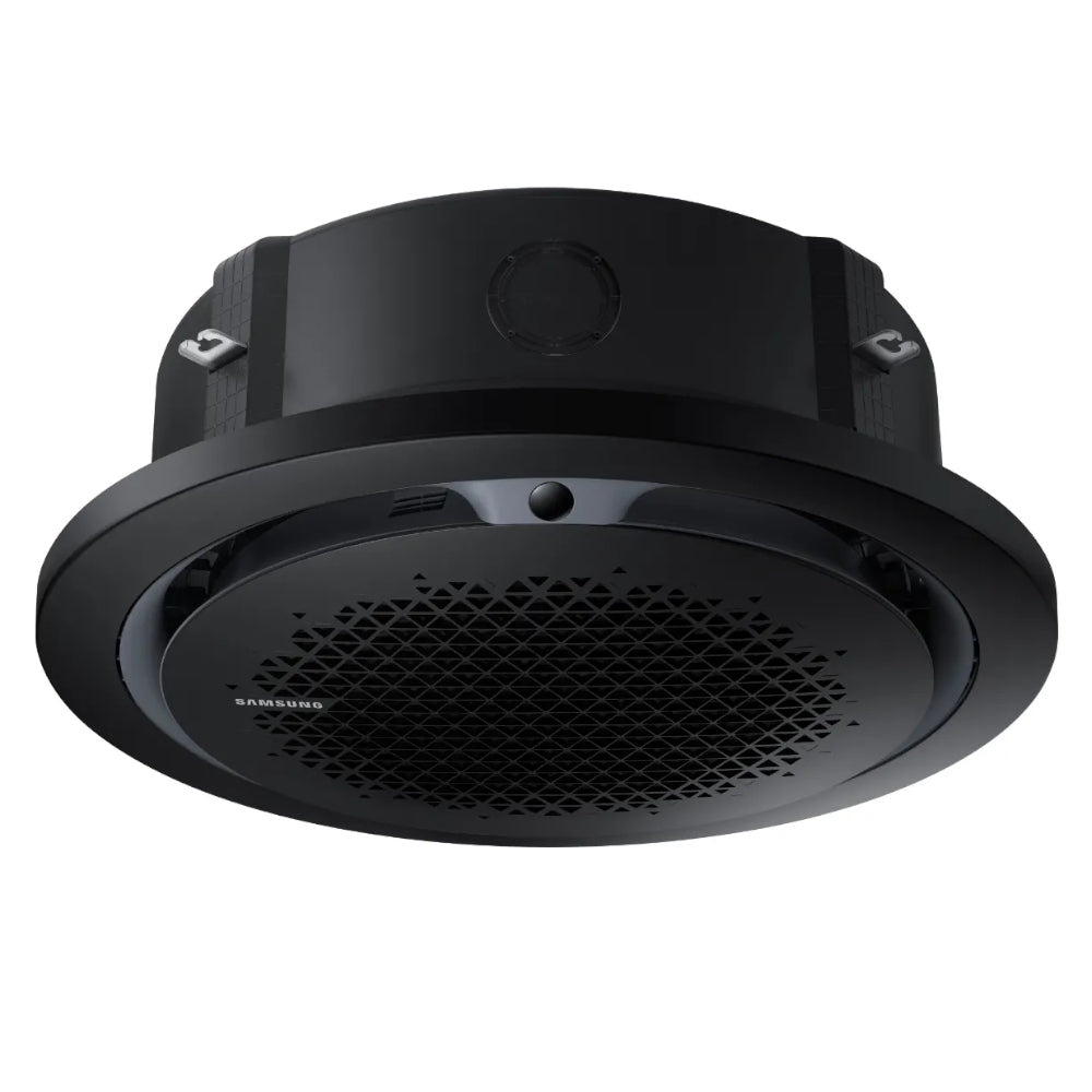 Samsung Klimaanlage 360°-Airflow-Deckenkassette WindFree: rundes Innengeraet in Schwarz mit feinem Gittereinsatz | Klimaworld.com