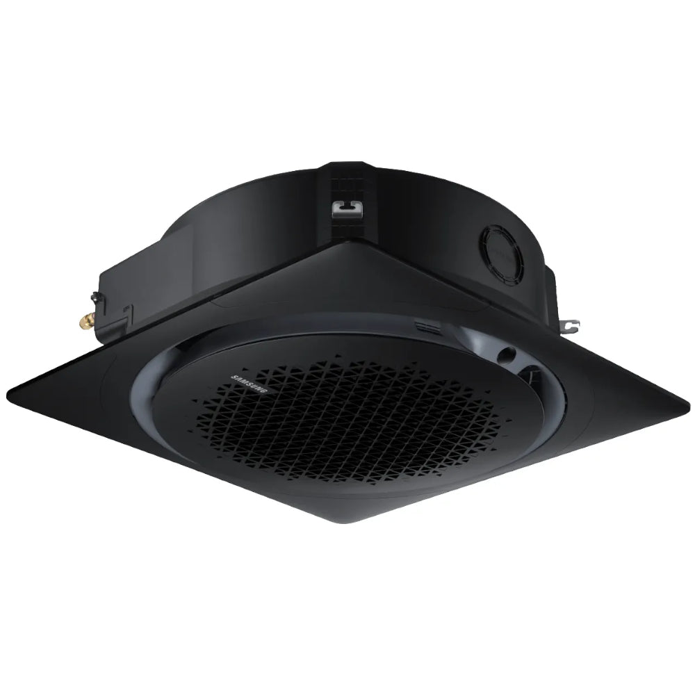 Samsung Klimaanlage 360°-Airflow-Deckenkassette WindFree: rundes Innengeraet in Schwarz mit schwarzem quadratischem Deckenrahmen | Klimaworld.com