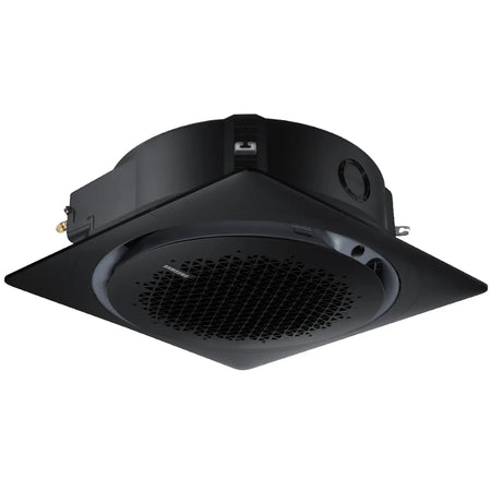 Samsung Klimaanlage 360°-Airflow-Deckenkassette WindFree: rundes Innengeraet in Schwarz mit schwarzem quadratischem Deckenrahmen | Klimaworld.com