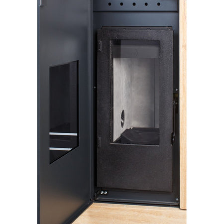 KRETZ | Pelletofen AGURO 1 | Glas mit Linien | 6,4 kW  - Öffnung Brennraumtür