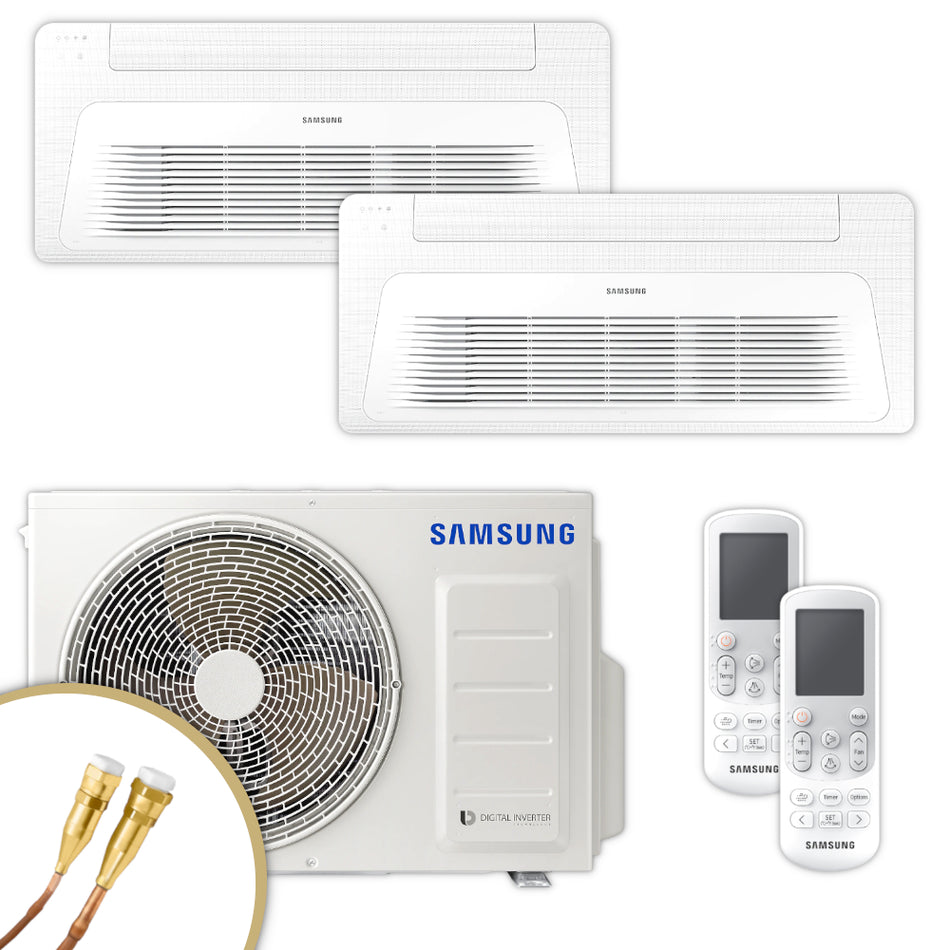 Samsung WindFree Multisplit Set mit Quick-Connect Anschluesse, Aussengeraet, zwei 1-Wege-Deckenkassetten, zwei Fernbedienungen in Weiss | Klimaworld.com
