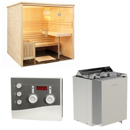 Sentiotec Sauna Set Alaska View mit Saunaofen Viking Combi und Steuerung K3-Next | klimaworld.com