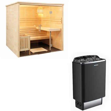 Sentiotec Sauna Set Alaska View mit Saunaofen 100 inkl. Steuerung | klimaworld.com