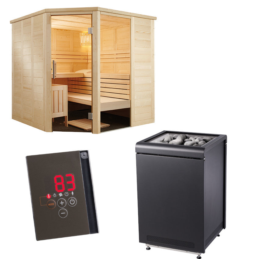 Sentiotec Sauna-Set Alaska Corner inkl. Concept R und Pro D2 Steuerung |klimaworld.com