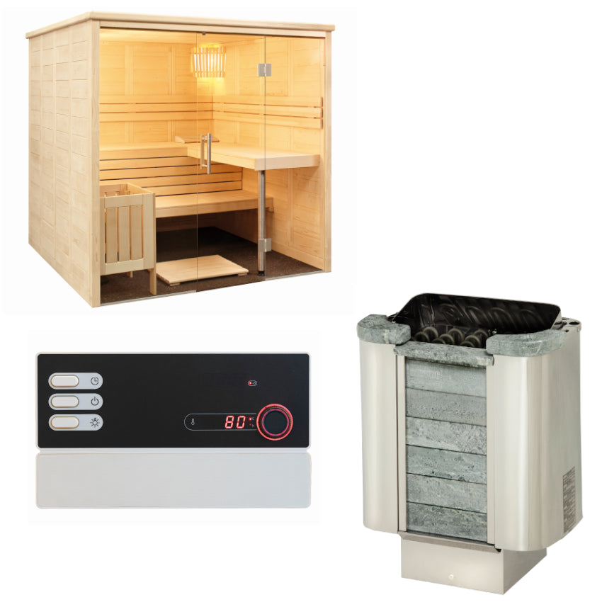 Sentiotec Sauna Set Alaska View mit Saunaofen und Steuerung | klimaworld.com