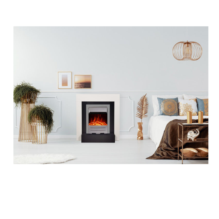 Aflamo LED Elektrokamin Standkamin Simple weiß mit Einsatz Dexter schwarz, Ambiente | klimaworld.com