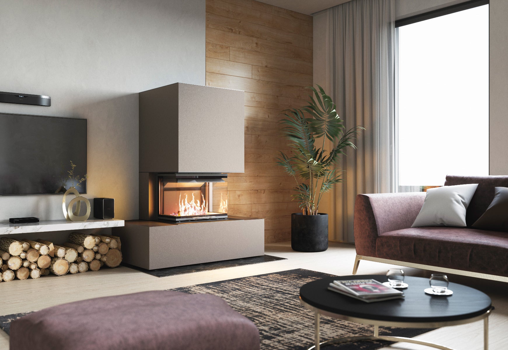 Hajduk Kaminbausatz Brilliant Wide| Beige|  Ambientebild|Klimaworld.com