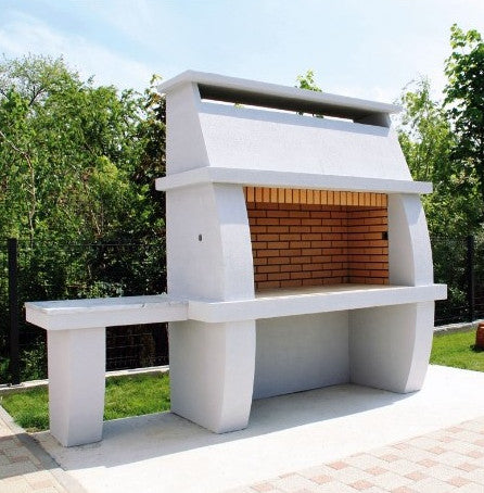 KRETZ | Gartengrill / Gartenkamin Amazonit-S mit Tisch | weiße Optik - Ambientebild