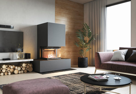 Hajduk Kaminbausatz Brillant Wide mit Smart 3XLTh| 6,5 kW|Graphit| Ambientebild| Klimaworld.com