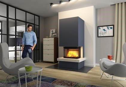 Hajduk Kaminbausatz Royal Medium mit Smart 3XLTh| 6,5 kW| Sinter Oxide Bianco|Ambientebild| Klimaworld.com